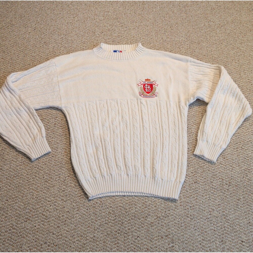 Vintage Nutmeg Mills St Louis Cardinals Cable Sweater Mens M Cream Academia